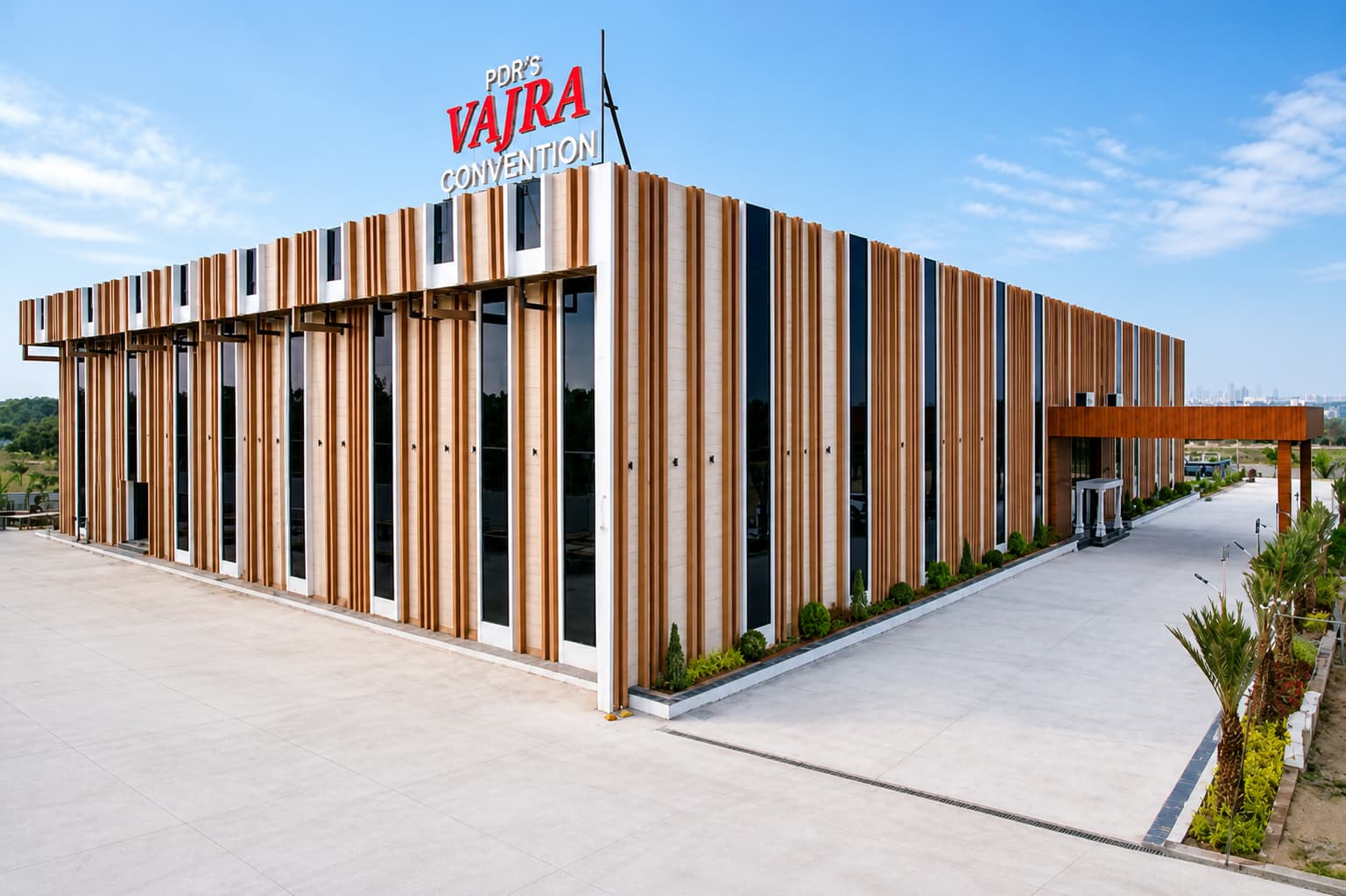 Vajra Convention entrance at golden hour