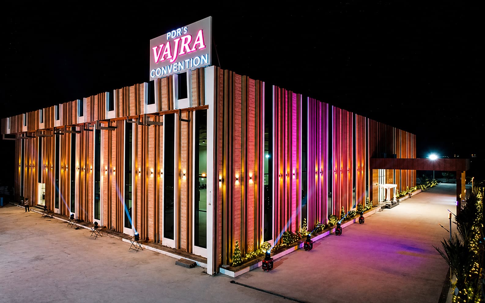 Vajra Convention exterior at twilight